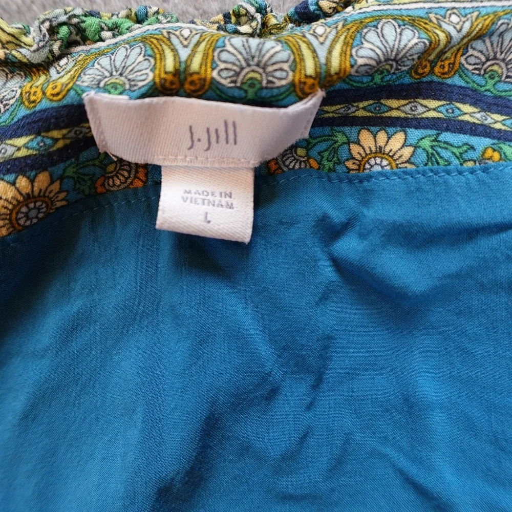 J Jill Dress Womens Large Blue Paisley Floral Tiered Rayon VNeck Maxi Boho